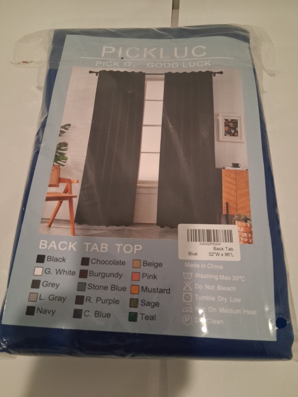 Pickluc Blackout Curtains 52"W x 96"L Blue Back Tab Window Drapes Set of 2 New